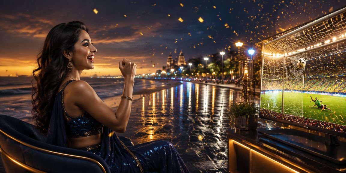 Night view of Chennai Marina Beach with neon lights